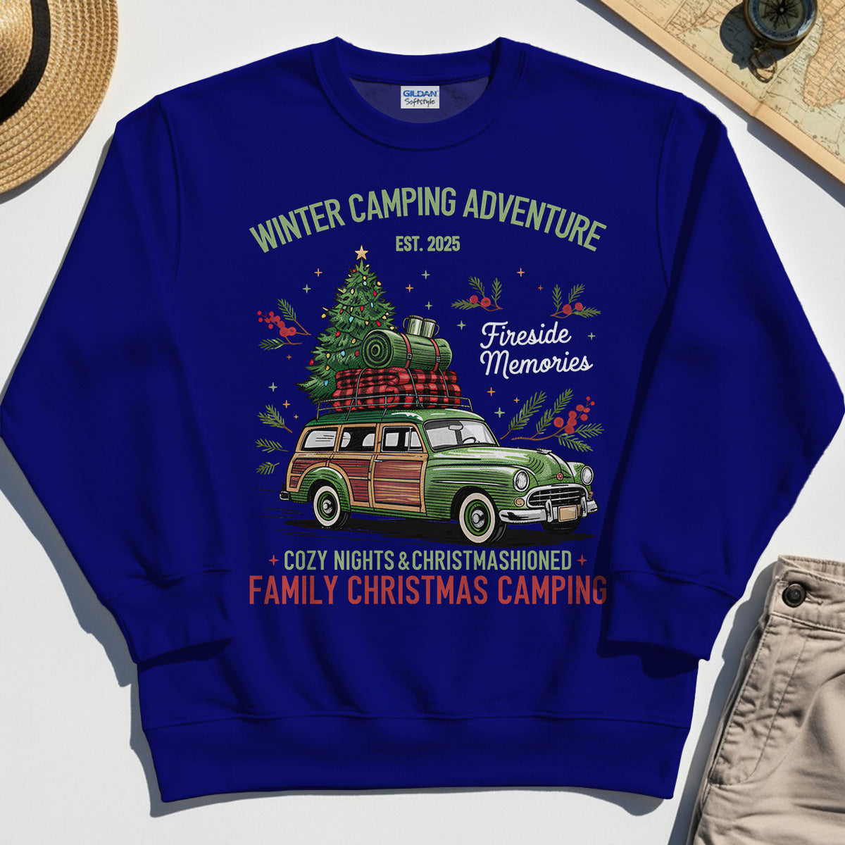Winter Camping Adventure Sweatshirt, Retro Car with Tree Family Christmas Camping Sweatshirt 7