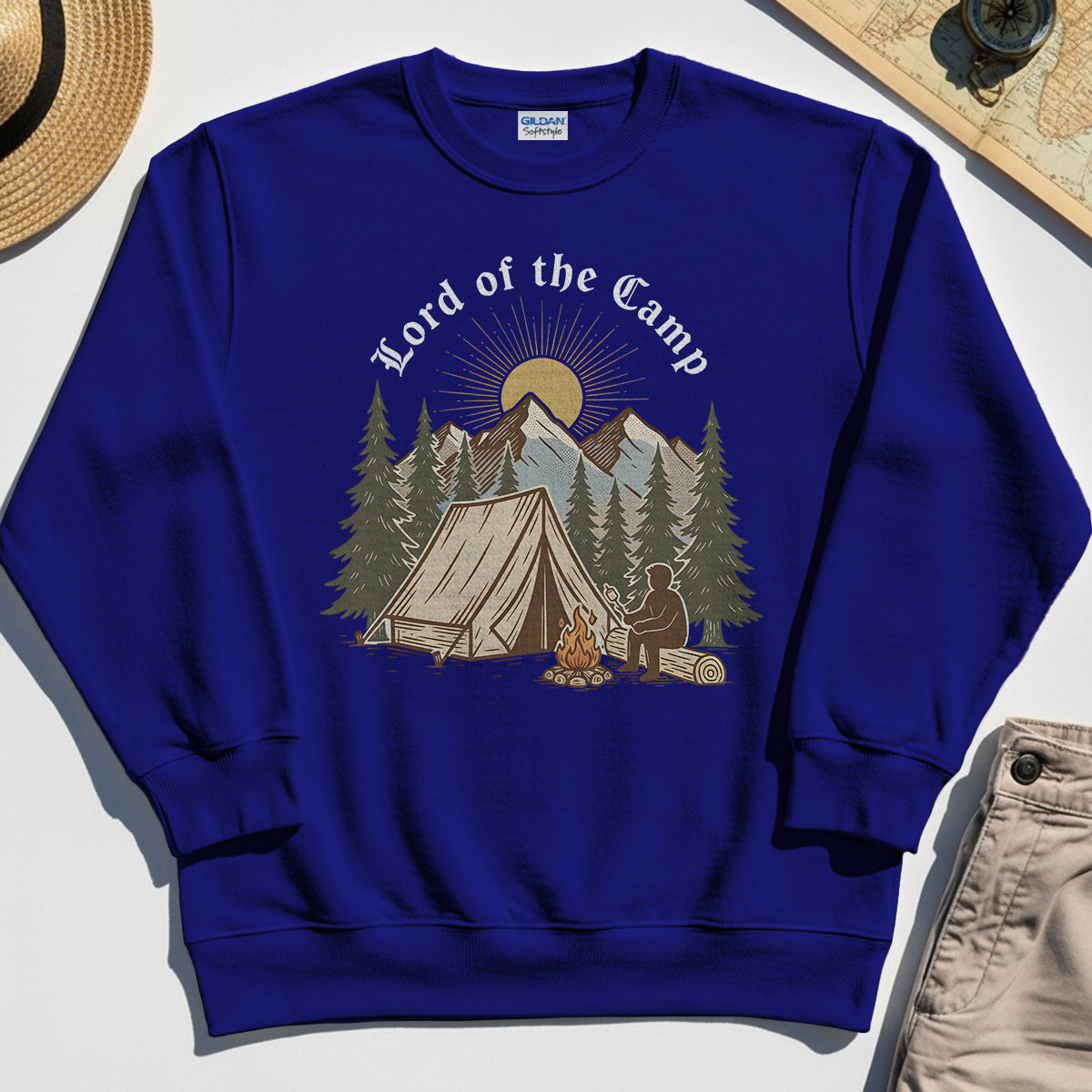 Vintage Lord of the Camp Campfire Sweatshirt, Tent And Campfire Mountain Scene Sweatshirt 5