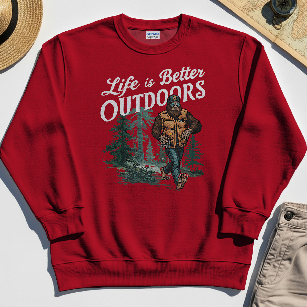 Bigfoot Life Is Better Outdoors Sweatshirt, Retro Camping Graphic Sweatshirts For Outdoor Adventurers 7