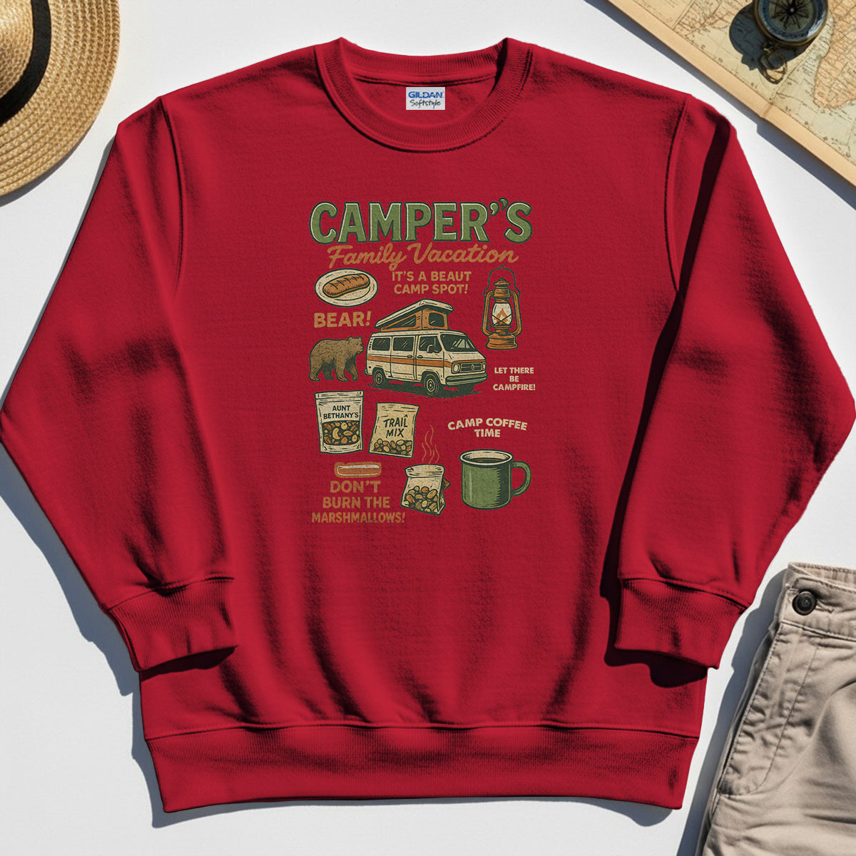 Camper’s Family Vacation Sweatshirt, Funny Outdoor Campfire Coffee Trail Mix Adventure Sweatshirt 8
