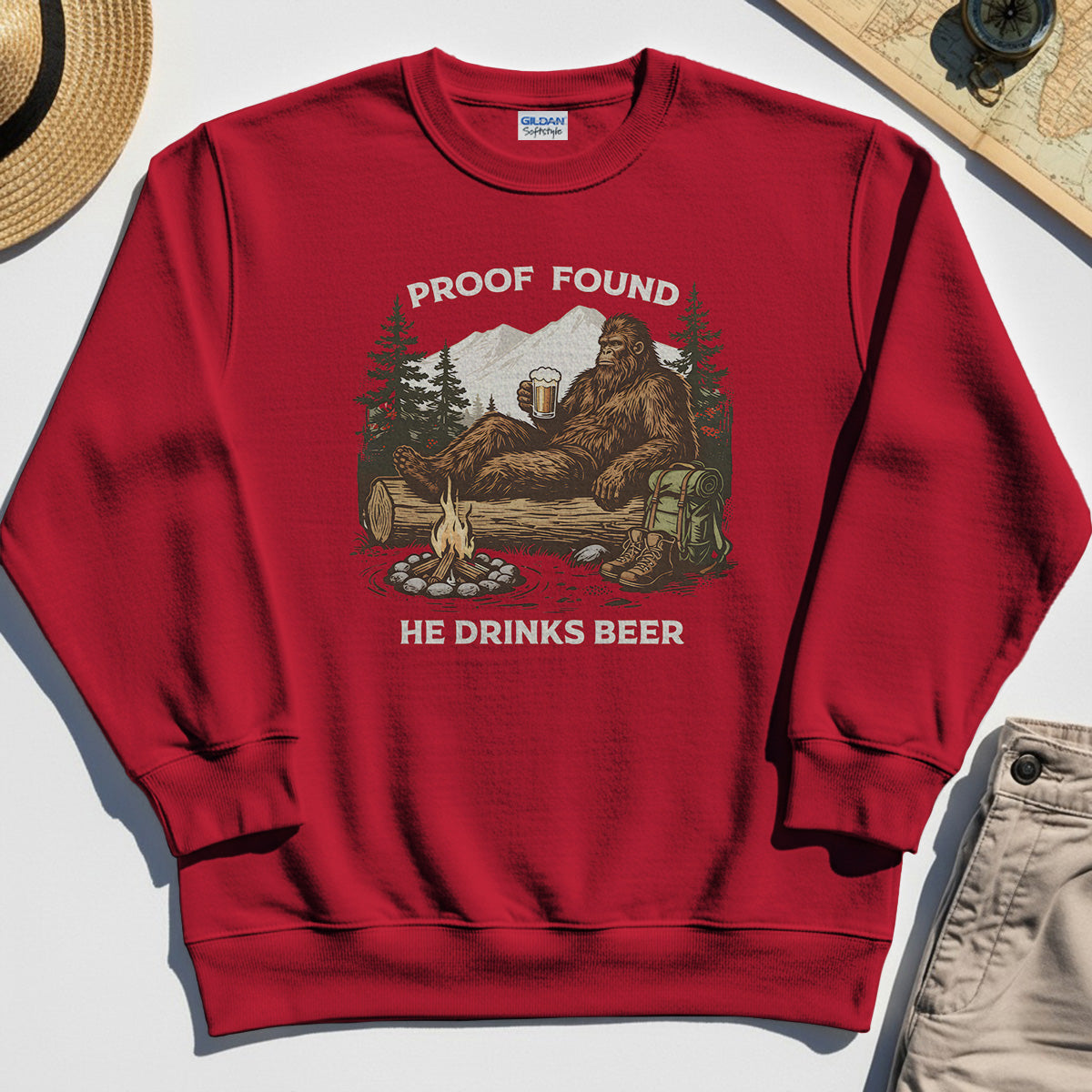 Funny Bigfoot "Proof Found He Drinks Beer" Camping Sweatshirt, Sasquatch Beer Lover Sweatshirt For Campers 7