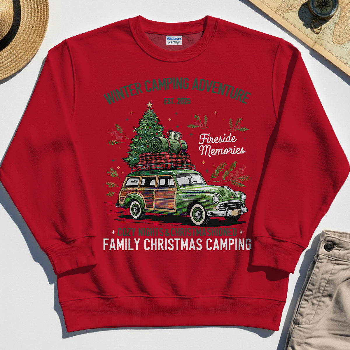 Winter Camping Adventure Sweatshirt, Retro Car with Tree Family Christmas Camping Sweatshirt 8