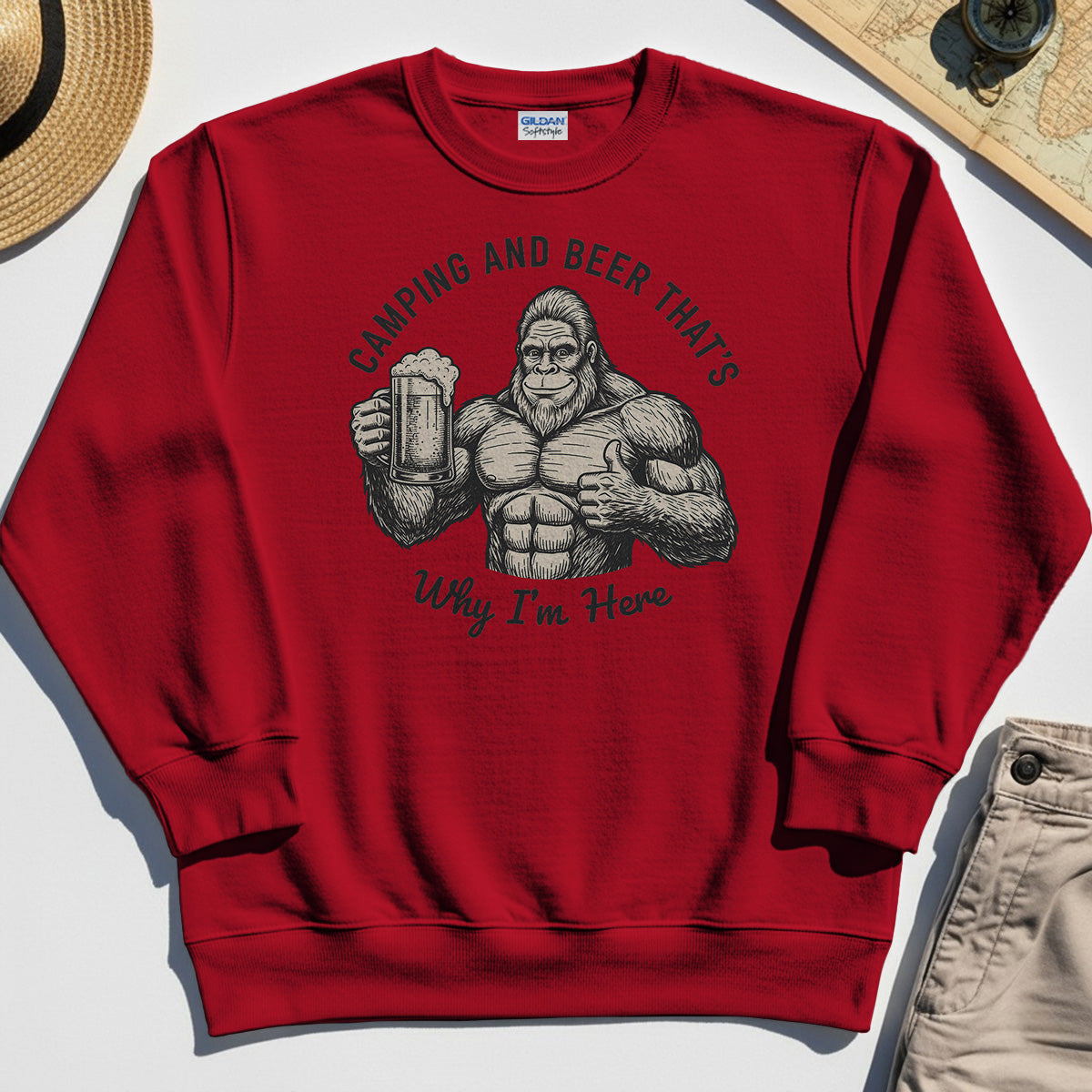 "Camping and Beer That’s Why I’m Here" Funny Bigfoot Camping Sweatshirt 7