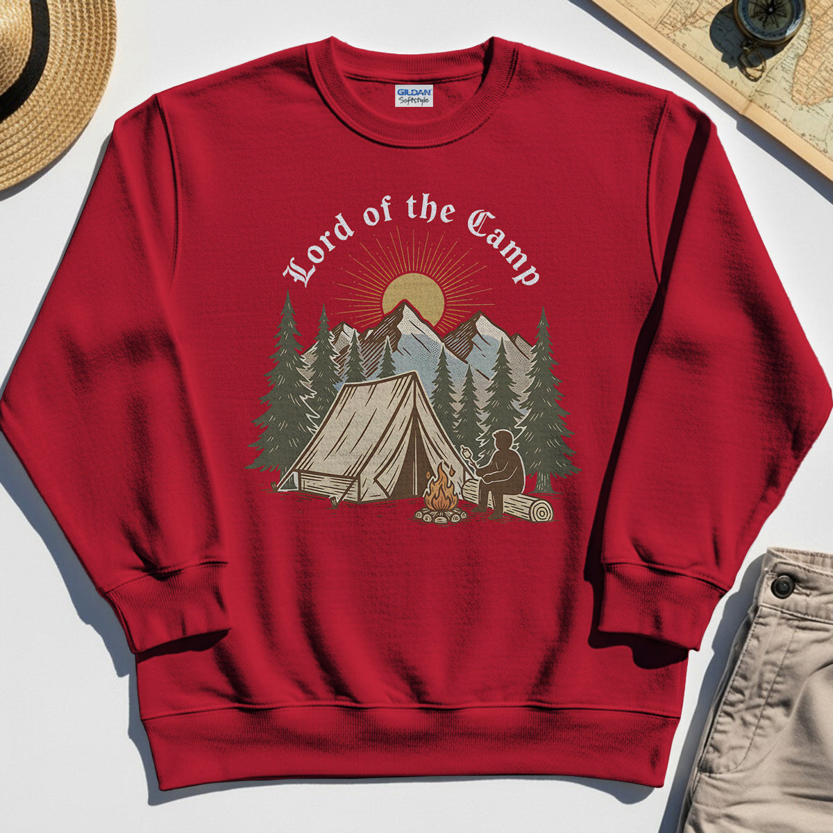 Vintage Lord of the Camp Campfire Sweatshirt, Tent And Campfire Mountain Scene Sweatshirt 6