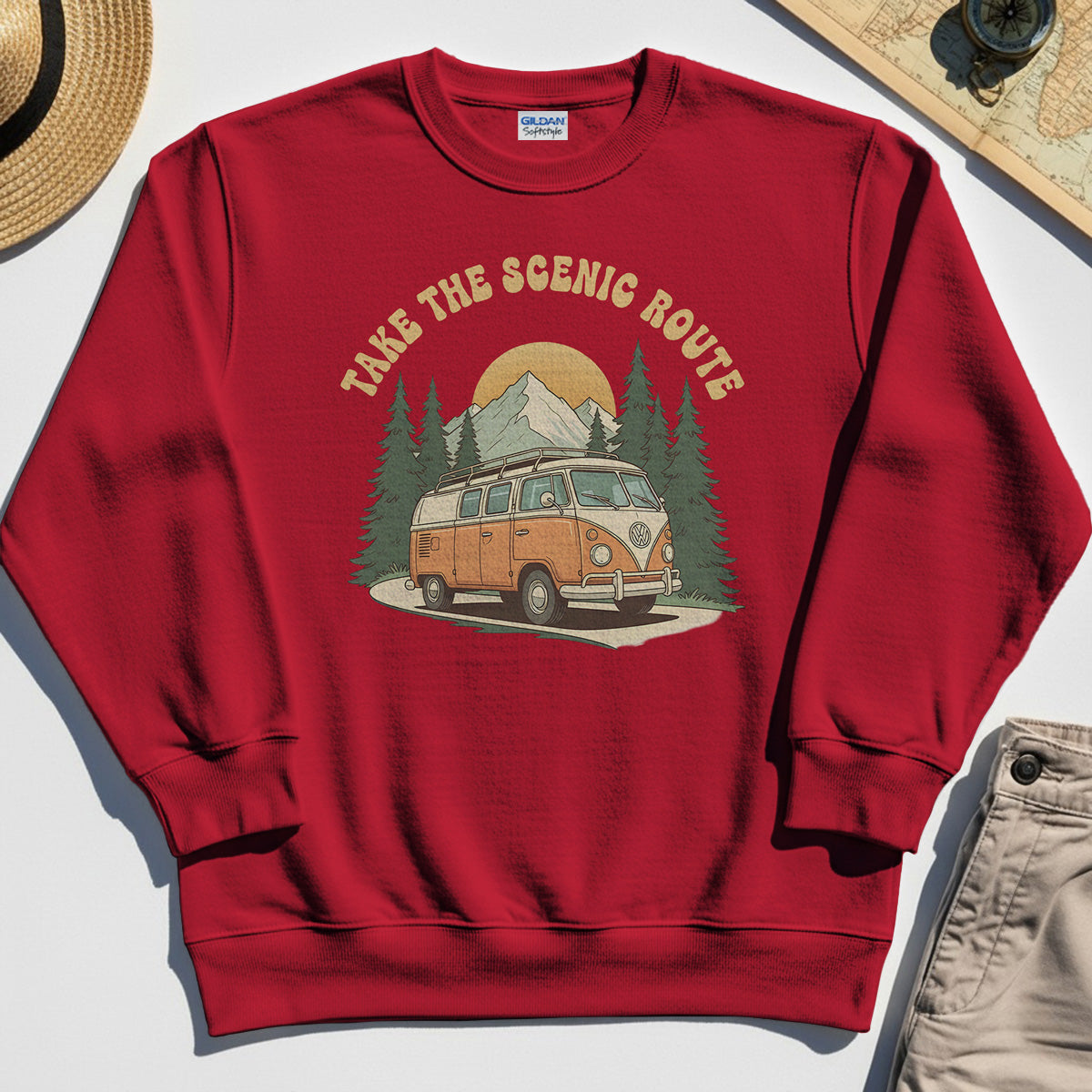 Take The Scenic Route Sweatshirt, Vintage Road Trip Sweatshirt For Travelers And Adventure Lovers 7