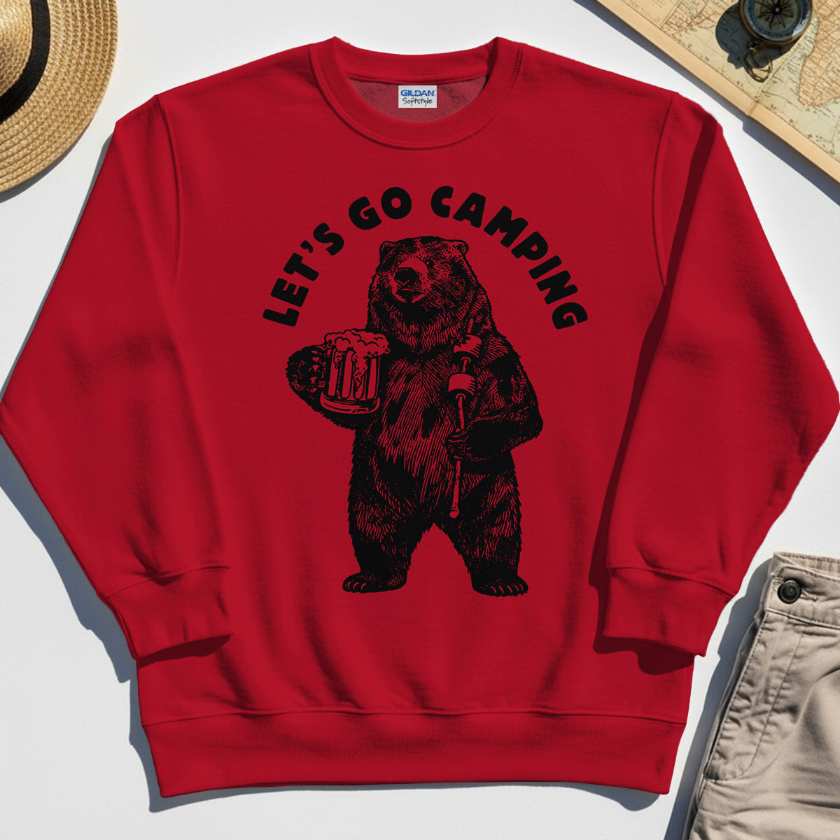 Let’s Go Camping Funny Bear Drinking Beer Sweatshirt, Beer Lover Sweatshirt for Outdoor Adventure & Camping Fans 7