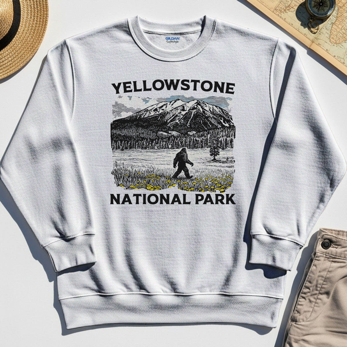 Yellowstone National Park Sweatshirt, Bigfoot Hiking Graphic 8