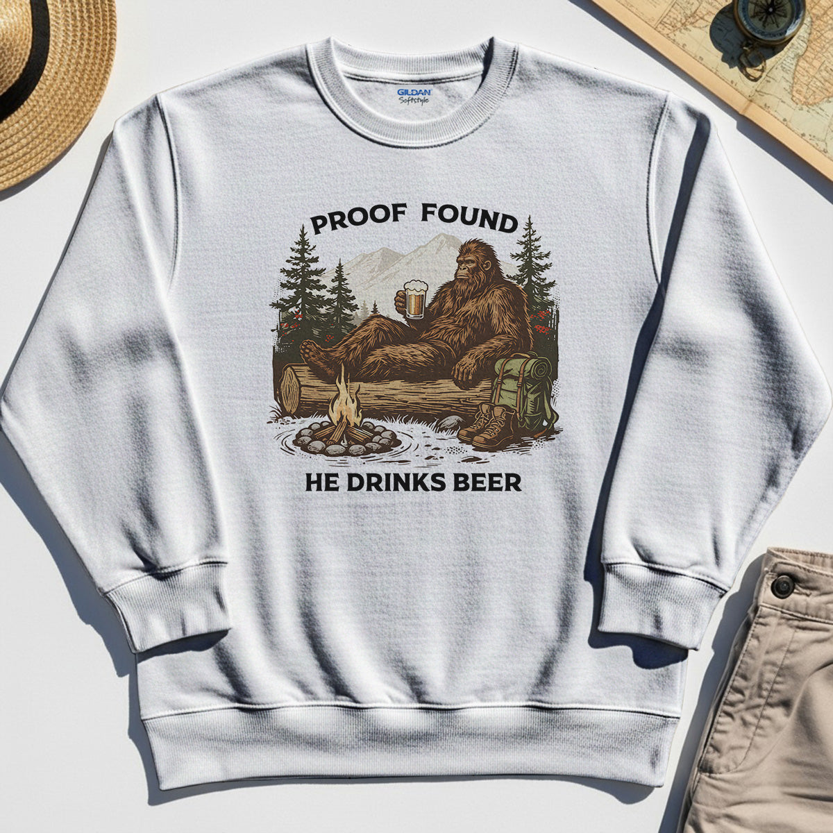 Funny Bigfoot "Proof Found He Drinks Beer" Camping Sweatshirt, Sasquatch Beer Lover Sweatshirt For Campers 8