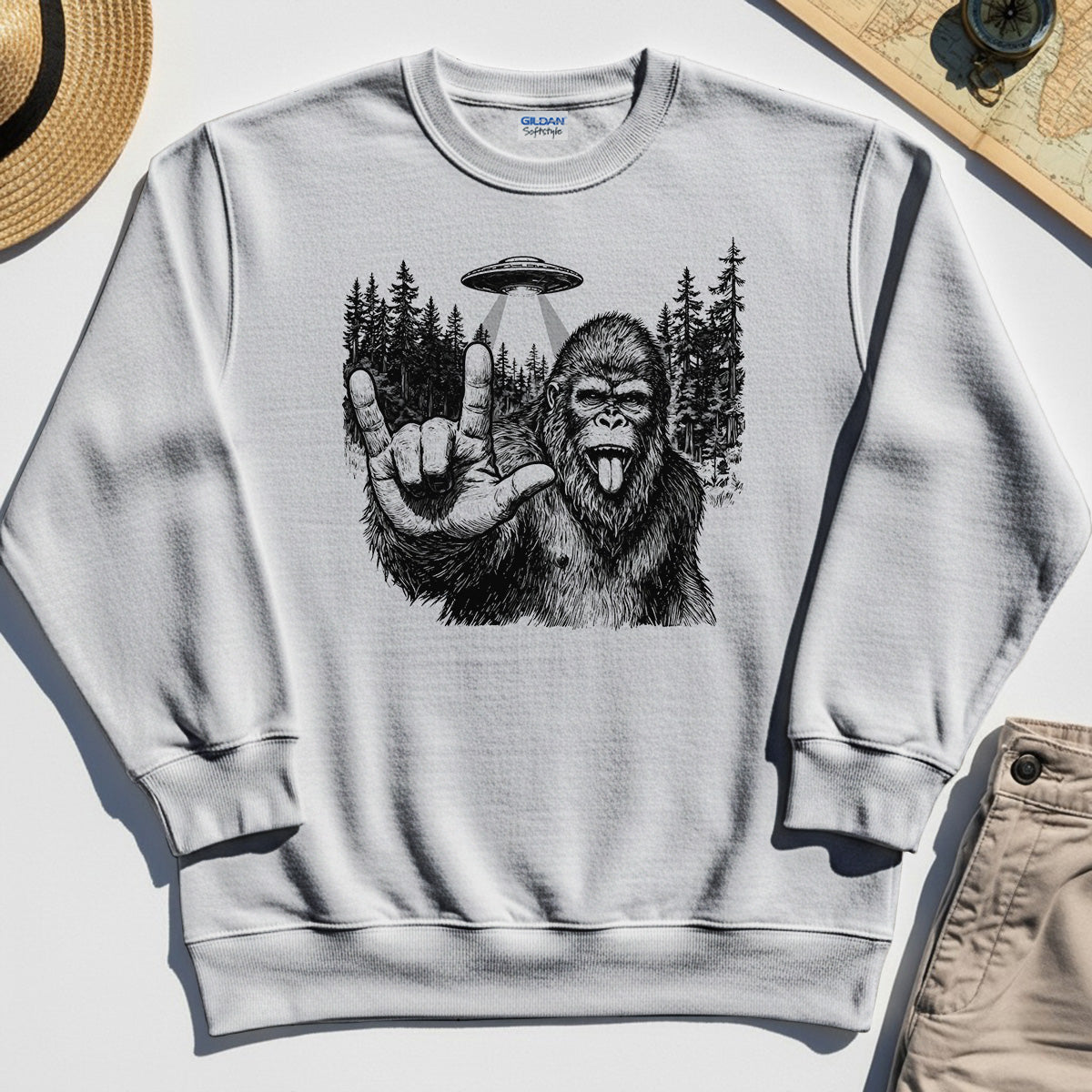 Funny Bigfoot Rock On Sweatshirt 8
