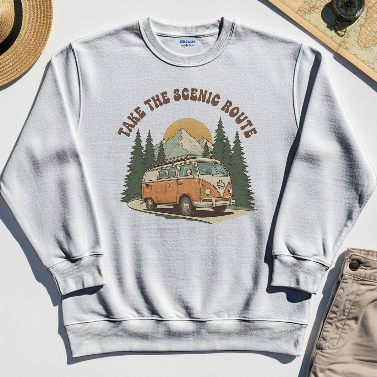 Take The Scenic Route Sweatshirt, Vintage Road Trip Sweatshirt For Travelers And Adventure Lovers 8