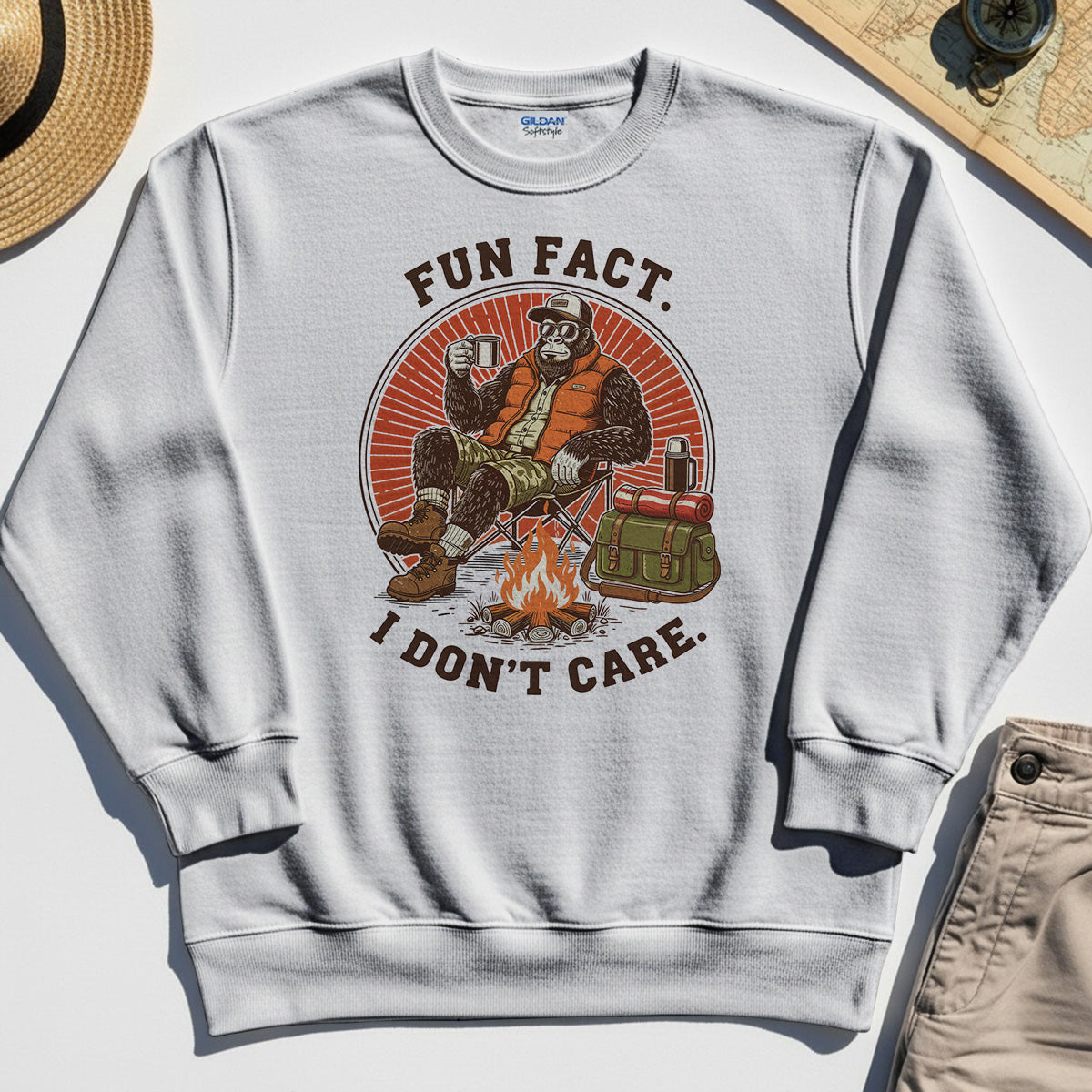 Funny Bigfoot Camping Sweatshirt, "Fun Fact I Don’t Care” 8
