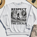Bigfoot Respect The Locals Sweatshirt, Vintage Waterfall Hiking Graphic Sweatshirt For Camper And Adventurers 8
