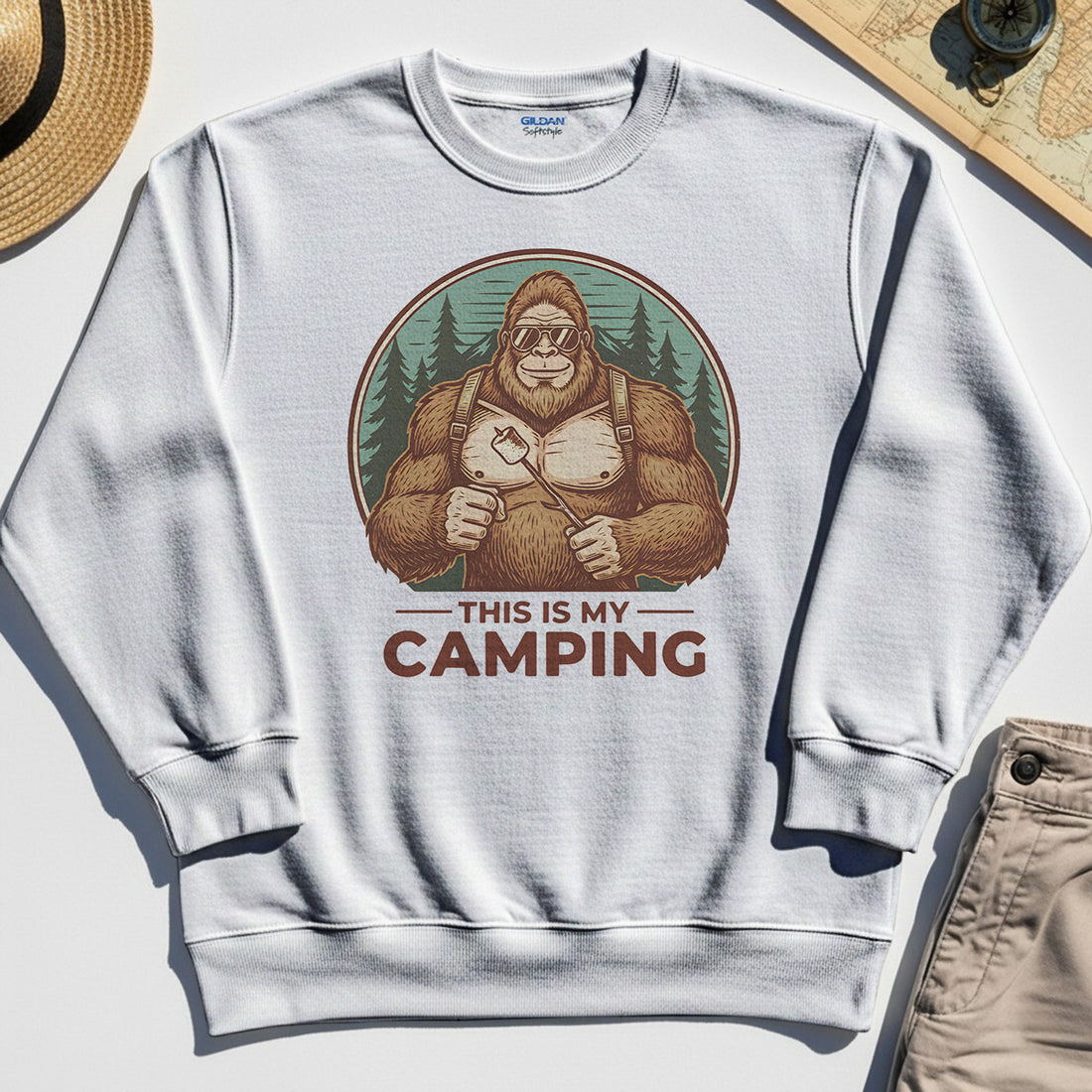 Funny Bigfoot Camping Sweatshirt "This Is My Camping”, Sasquatch With Marshmallow Sweatshirt 1
