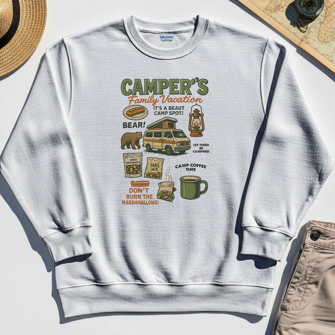Camper’s Family Vacation Sweatshirt, Funny Outdoor Campfire Coffee Trail Mix Adventure Sweatshirt 1