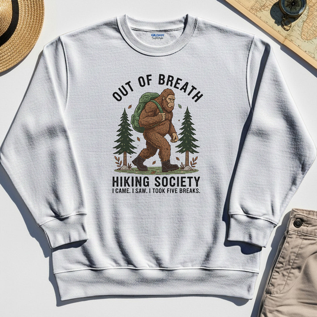 Out of Breath Hiking Society Sweatshirt, Funny Sasquatch Outdoor Camping Sweatshirt 1