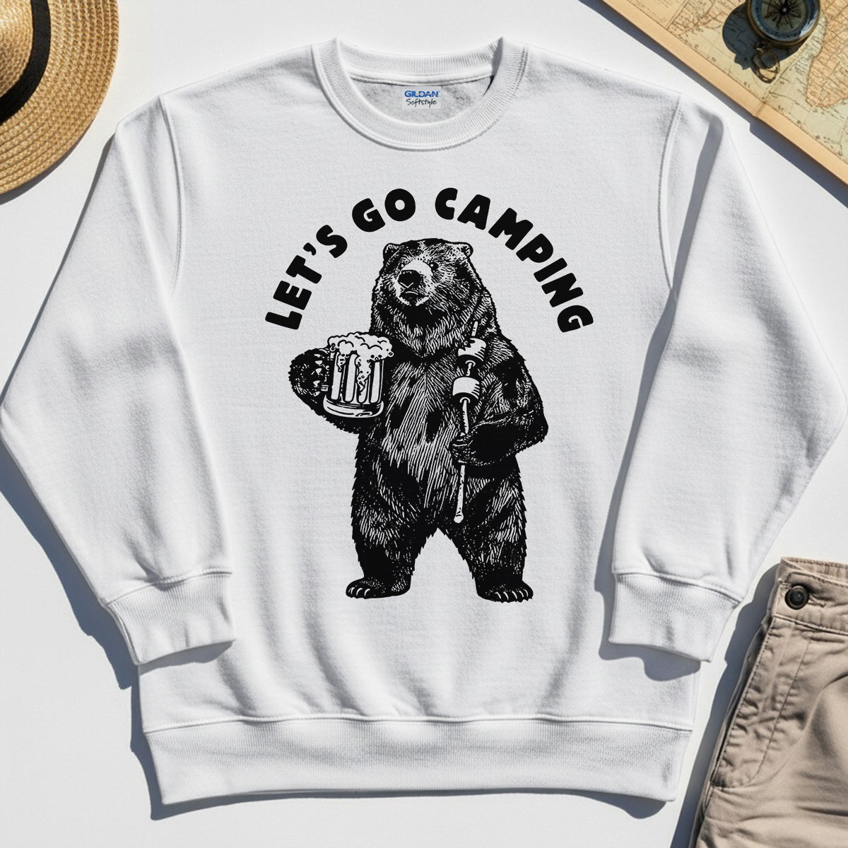 Let’s Go Camping Funny Bear Drinking Beer Sweatshirt, Beer Lover Sweatshirt for Outdoor Adventure & Camping Fans 8