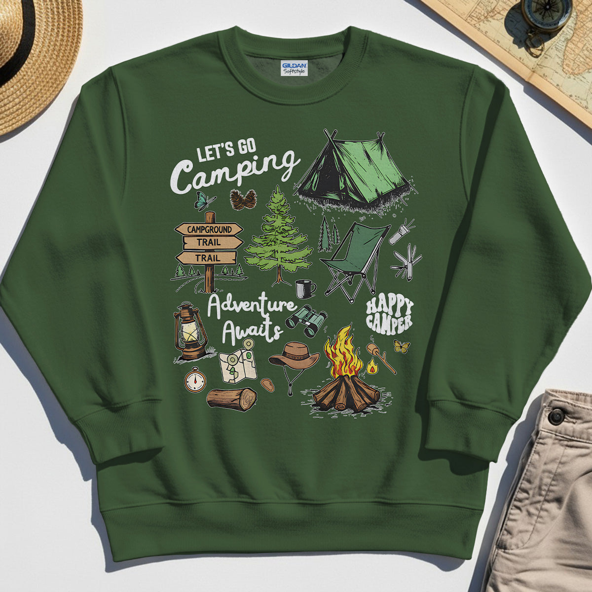 Let’s Go Camping Adventure Sweatshirt, Funny Happy Camper Sweatshirt For Outdoor Enthusiasts And Travelers 3
