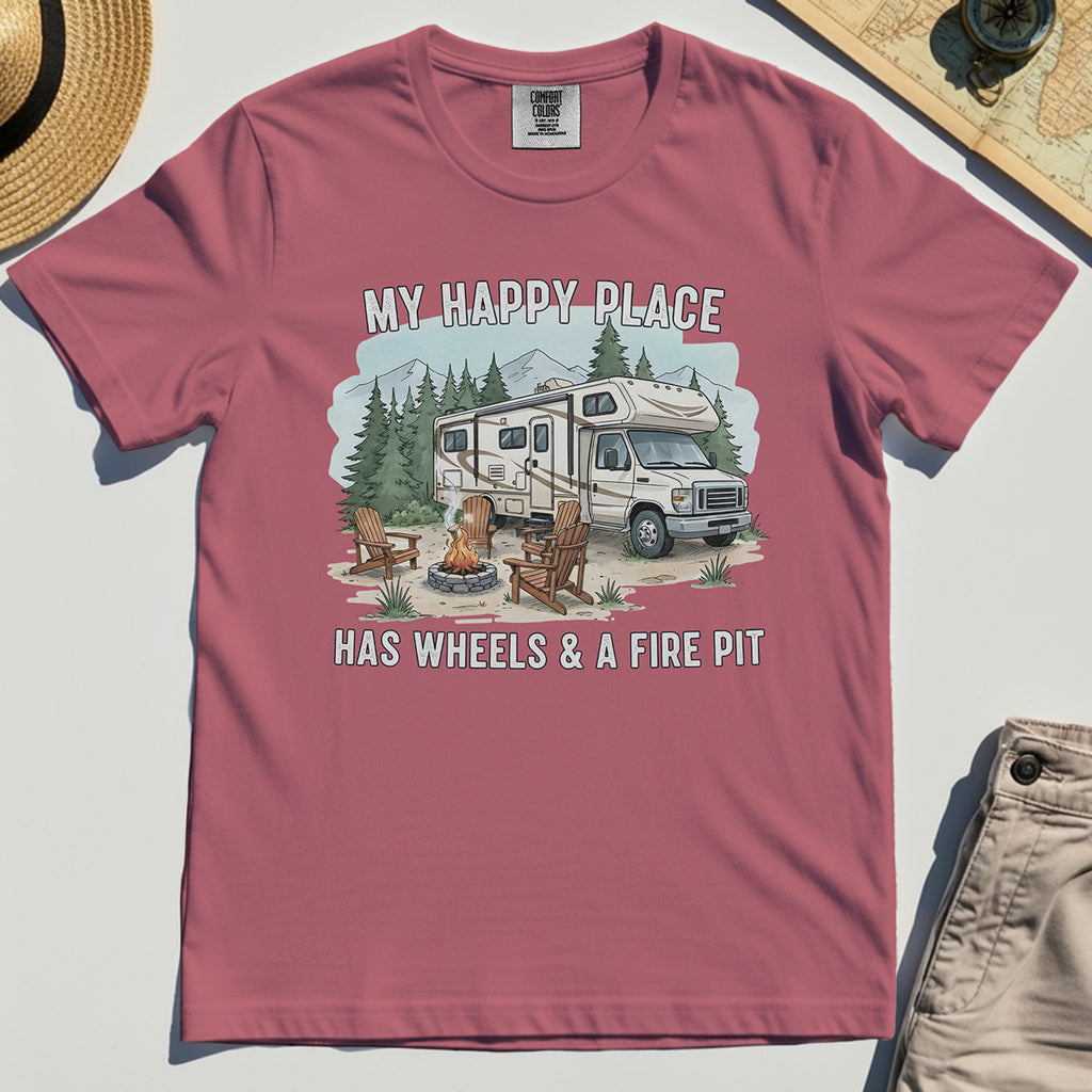 My Happy Place Has Wheels & A Fire Pit Comfort Color Tee 5