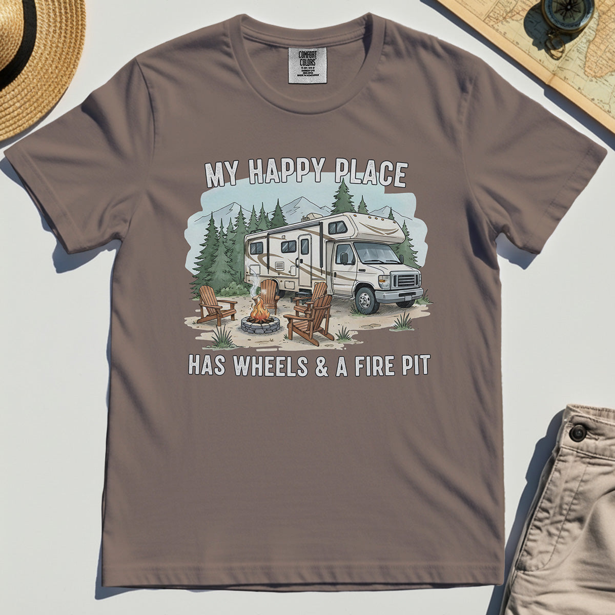 My Happy Place Has Wheels & A Fire Pit Comfort Color Tee 6