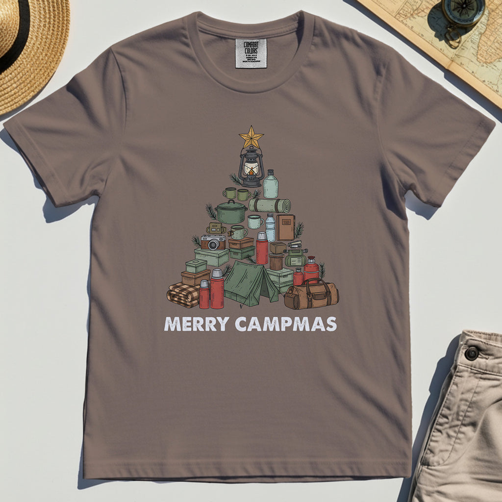 Camping Christmas Tree Comfort Color Tees, Merry Campmas Gift Tees For Campers & Nature Lovers 6