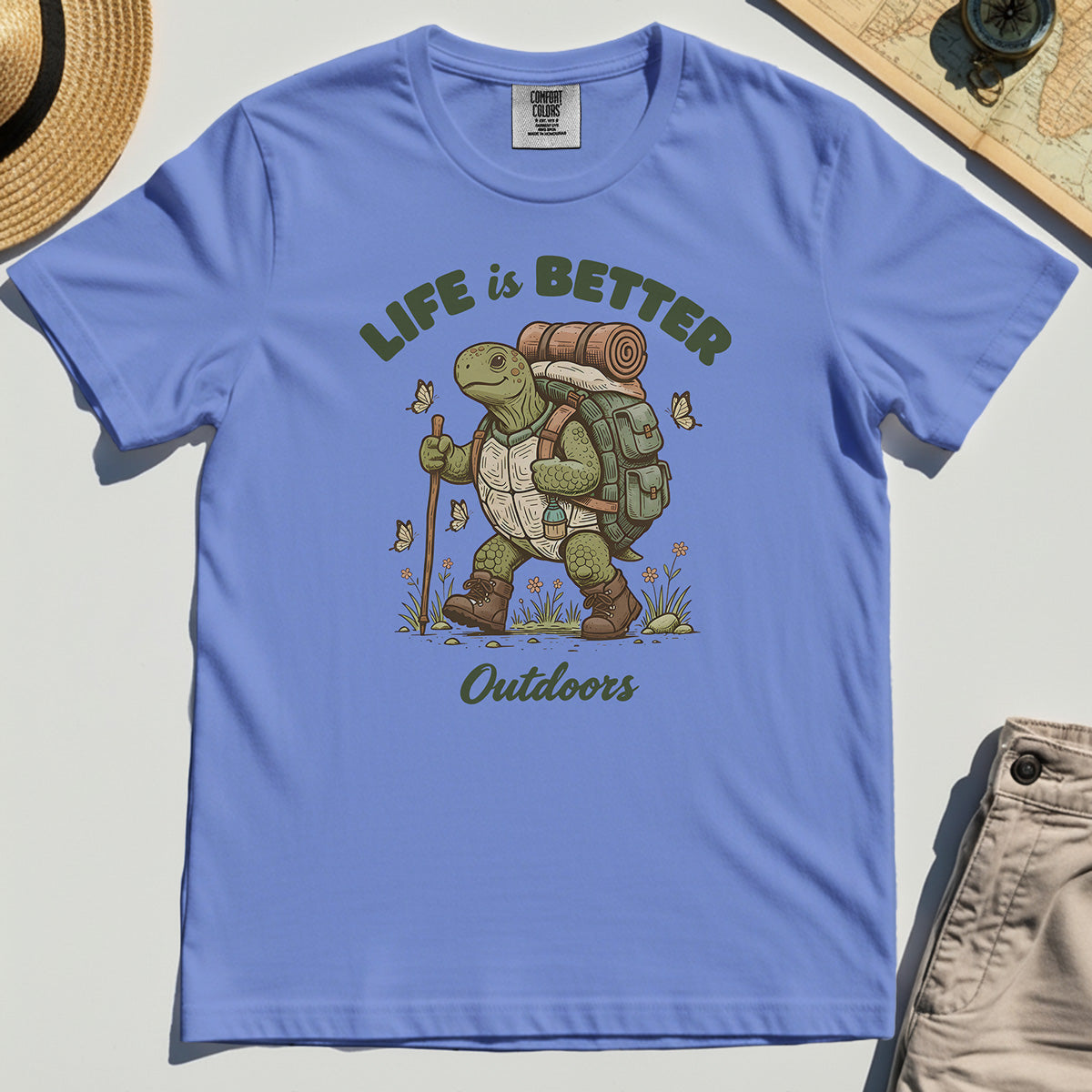 Outdoor Lovers Comfort Tee – Life Is Better Outdoors, Funny Hiking Turtle Graphic Comfort Color Tee 6