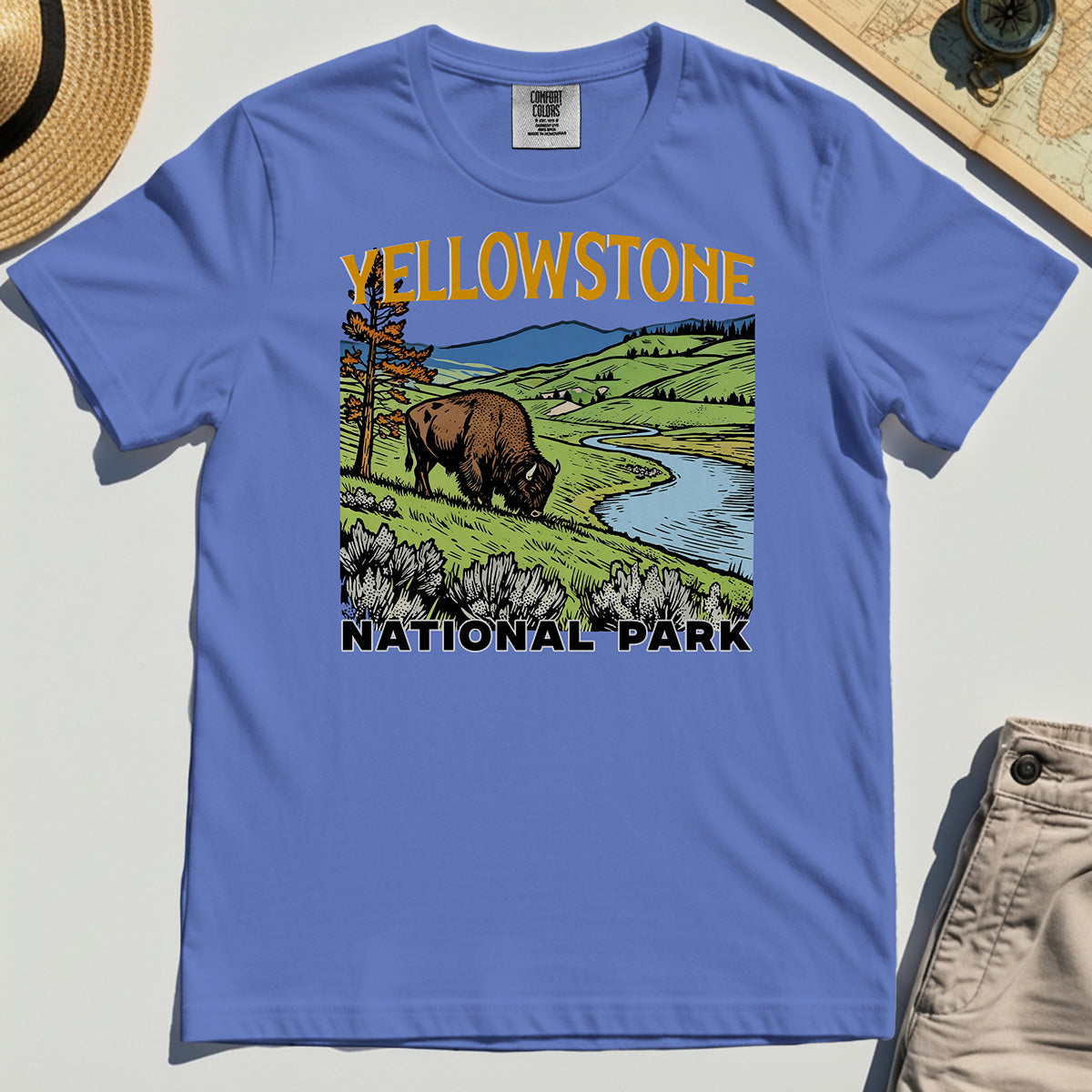 Yellowstone National Park Comfort Color Tees, Vintage Bison Landscape T-Shirts For Nature & Travel Lover 6