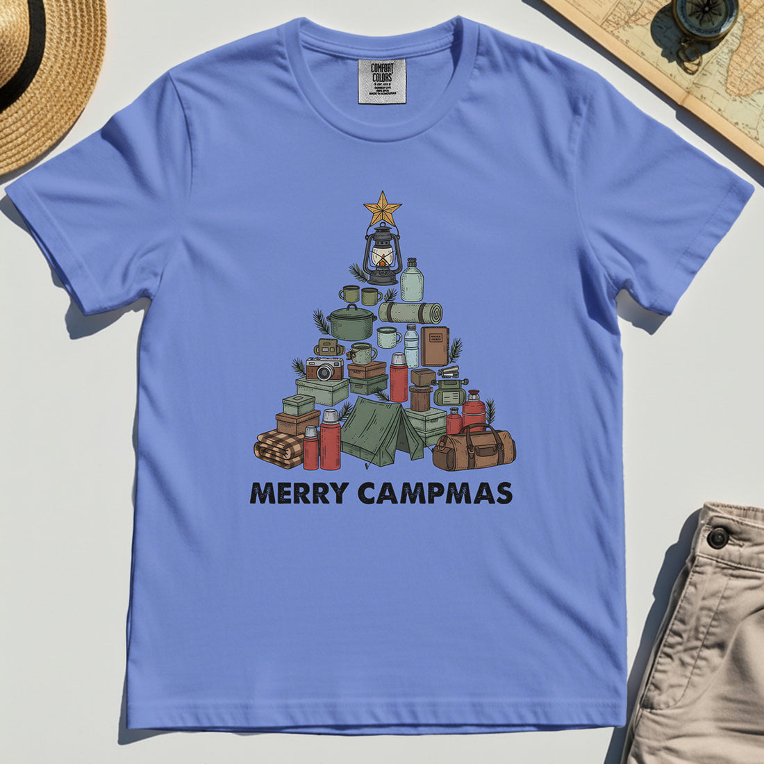 Camping Christmas Tree Comfort Color Tees, Merry Campmas Gift Tees For Campers & Nature Lovers 1