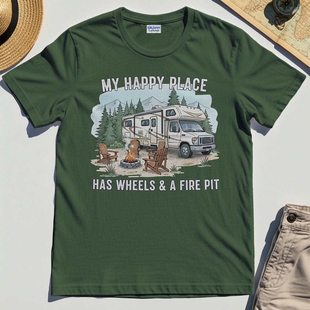 My Happy Place Has Wheels & A Fire Pit Shirt 1
