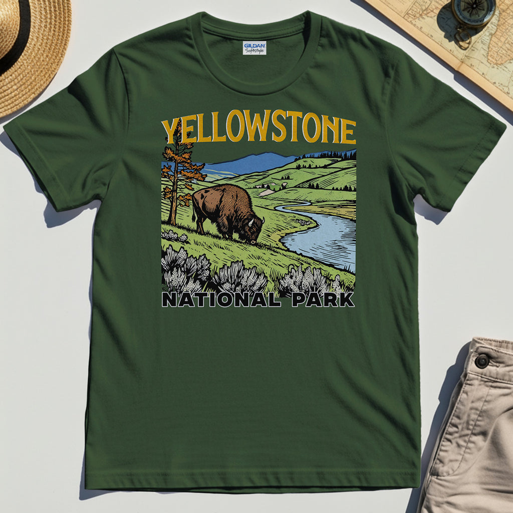 Yellowstone National Park Shirt, Vintage Bison Landscape T-Shirt For Nature & Travel Lover 2