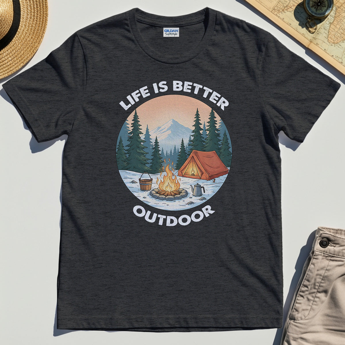Funny Camping Life Is Better Outdoor T-Shirt, Vintage Camping Tee For Outdoor Adventure Lovers 3