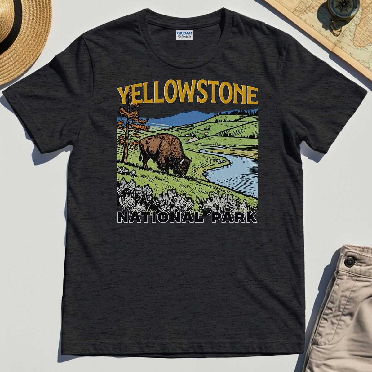 Yellowstone National Park Shirt, Vintage Bison Landscape T-Shirt For Nature & Travel Lover 3
