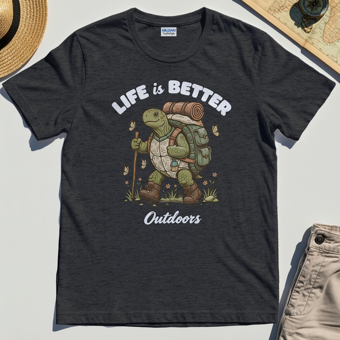 Outdoor Lovers Shirts – Life Is Better Outdoors, Funny Hiking Turtle Graphic Tee 1