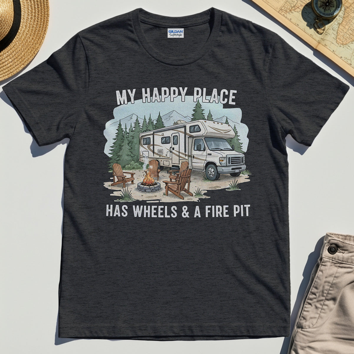 My Happy Place Has Wheels & A Fire Pit Shirt 3