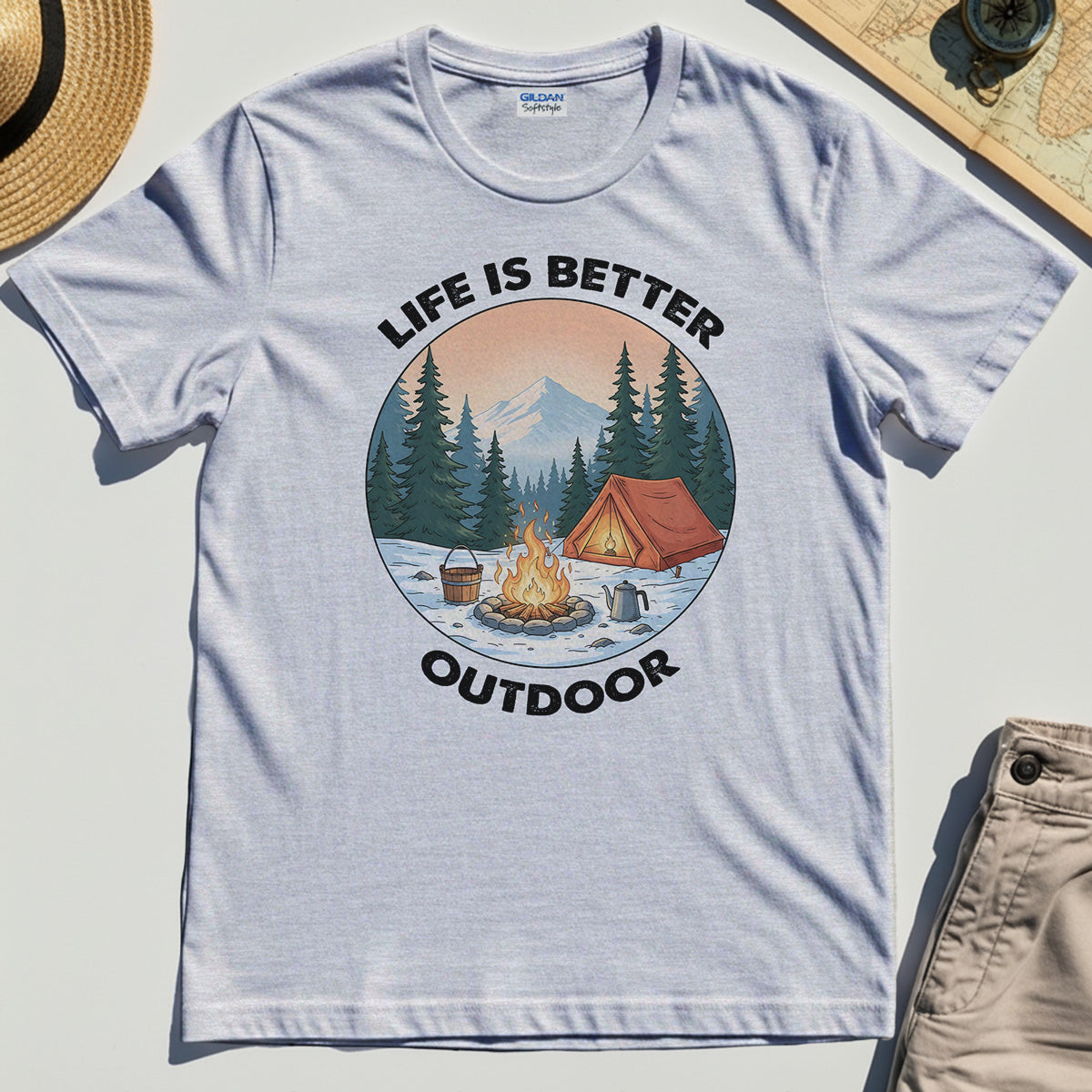 Funny Camping Life Is Better Outdoor T-Shirt, Vintage Camping Tee For Outdoor Adventure Lovers 4