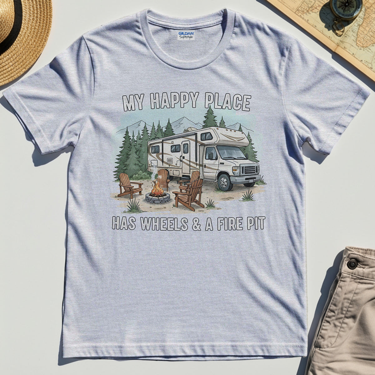 My Happy Place Has Wheels & A Fire Pit Shirt 4
