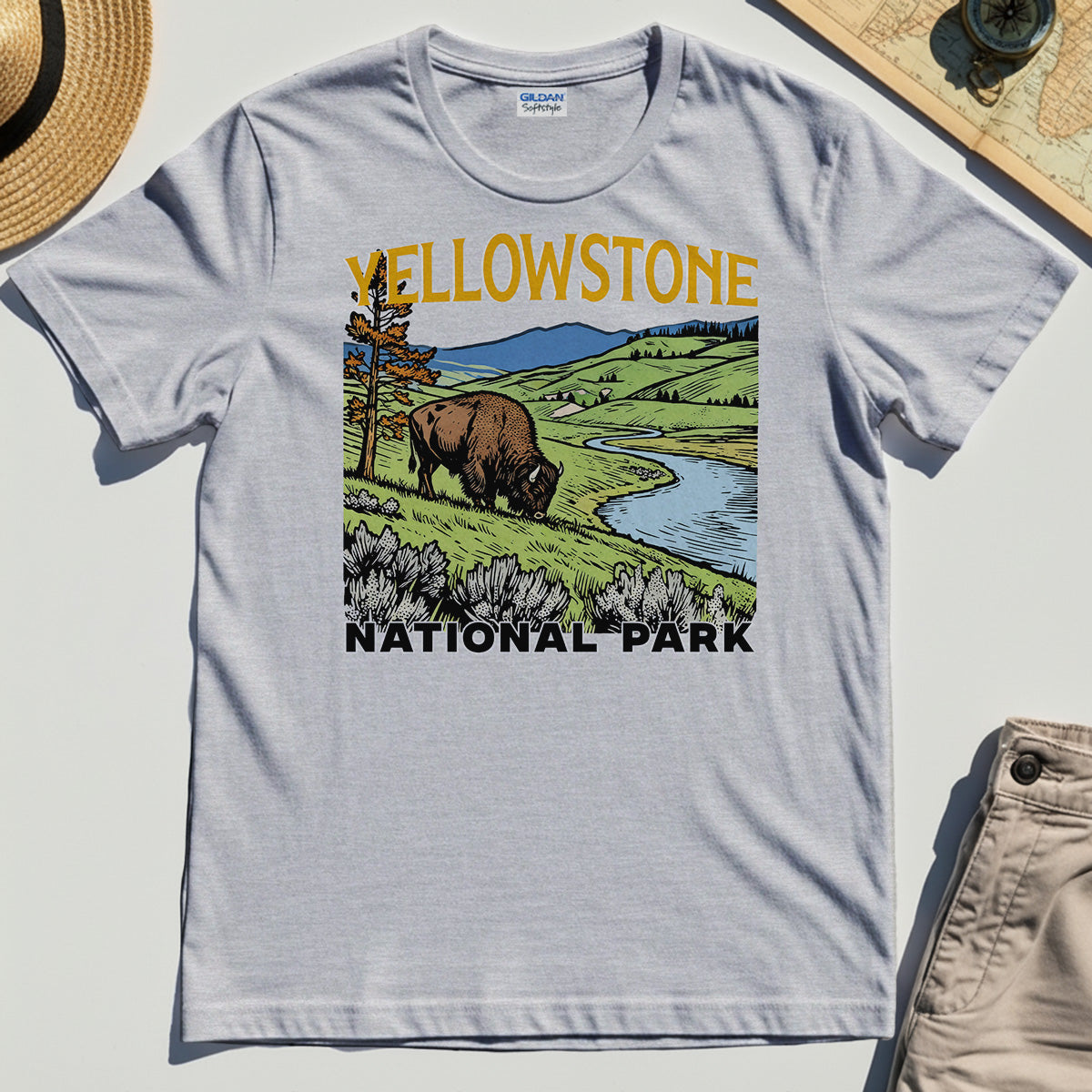 Yellowstone National Park Shirt, Vintage Bison Landscape T-Shirt For Nature & Travel Lover 4