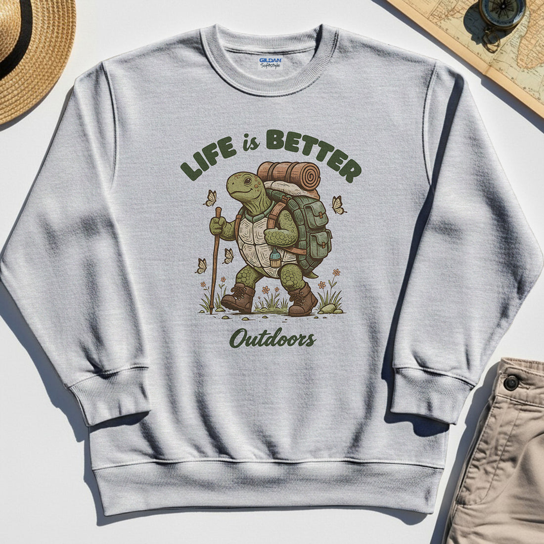 Outdoor Lovers Sweatshirts – Life Is Better Outdoors, Funny Hiking Turtle Graphic Sweatshirt 1