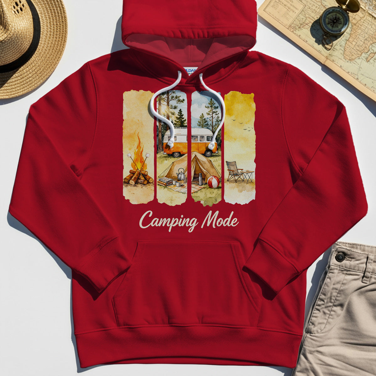 Van Life and Campfire Hoodies, Watercolor Campfire and Tent Graphic Hoodie For Outdoor Lovers 5