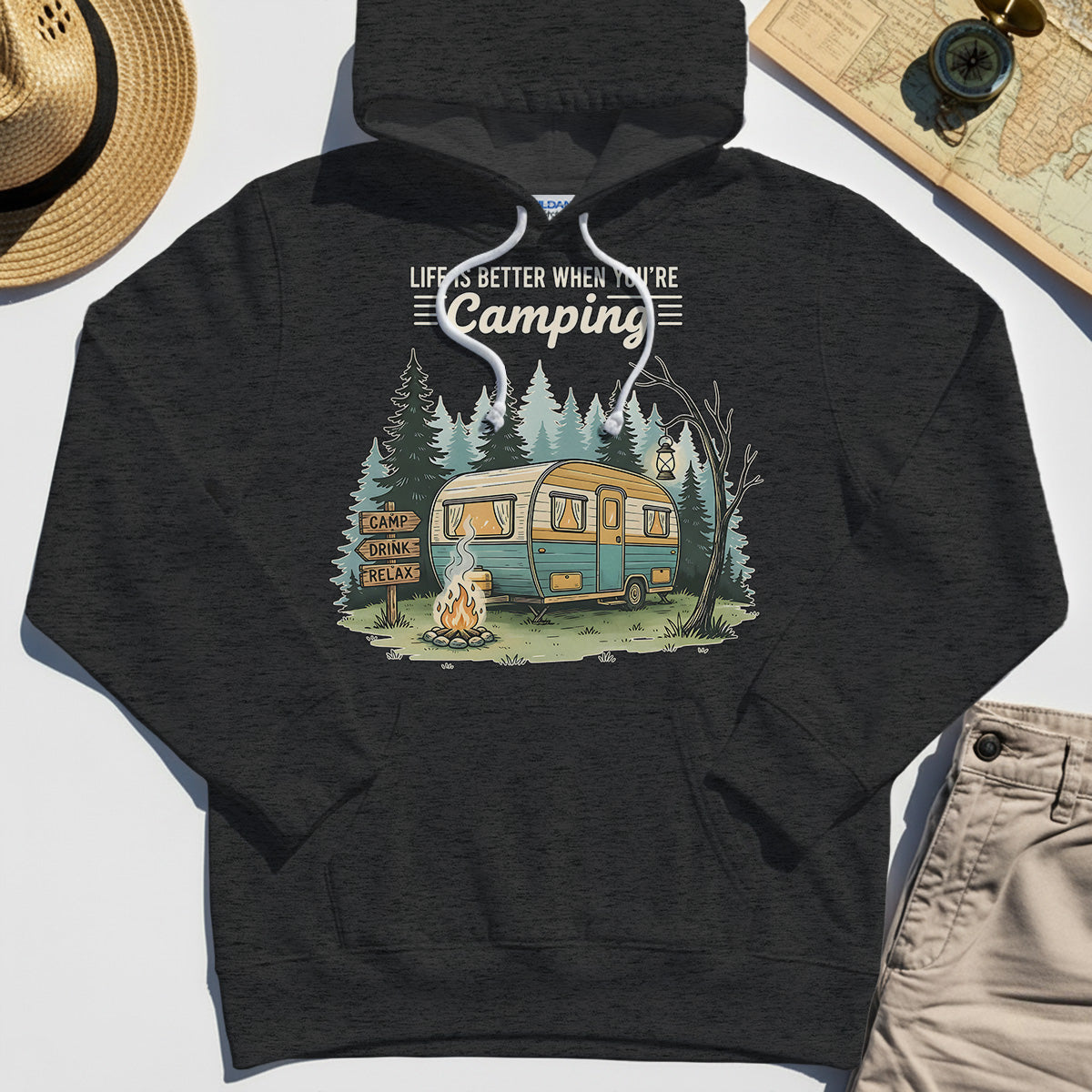 Life Is Better When You’re Camping Hoodie, Retro Camper and Campfire Hoodies For Travelers and Campers 3