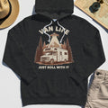 Just Roll With It Hoodies, Retro Camper Van Adventure Hoodie For Camping Lovers 4