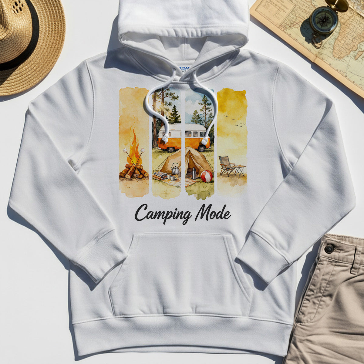 Van Life and Campfire Hoodies, Watercolor Campfire and Tent Graphic Hoodie For Outdoor Lovers 7