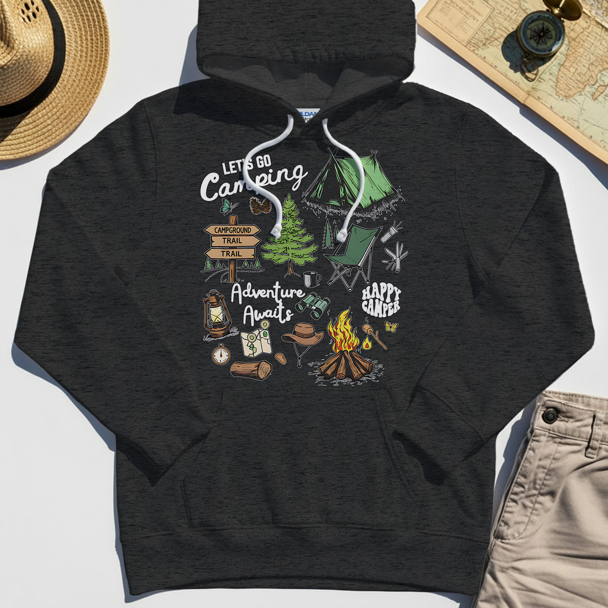 Let’s Go Camping Adventure Hoodie, Funny Happy Camper Hoodies For Outdoor Enthusiasts And Travelers 4