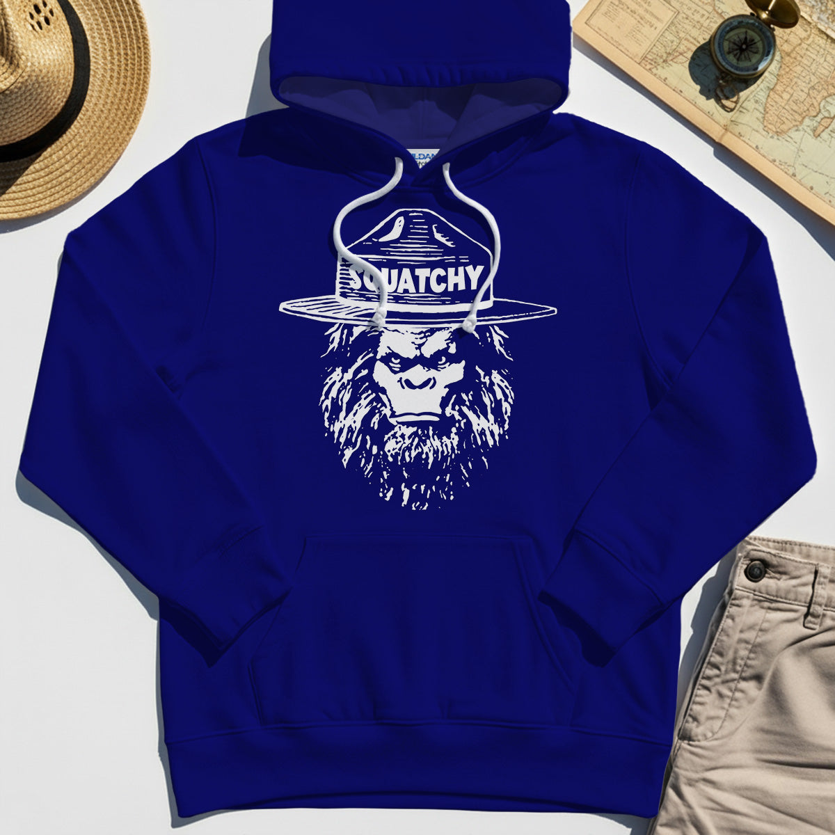 Sasquatch "SQUATCHY" Funny Bigfoot Hoodie, Retro Line Art Bigfoot Face Hoodies For Camping Lovers 6