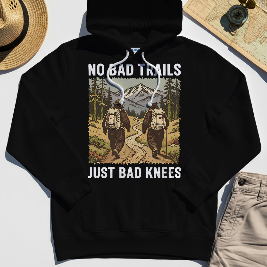 No Bad Trails Just Bad Knees Hiking Hoodie 1