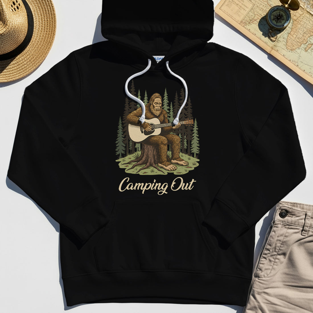 "Camping Out" Funny Bigfoot Camping Hoodies 1