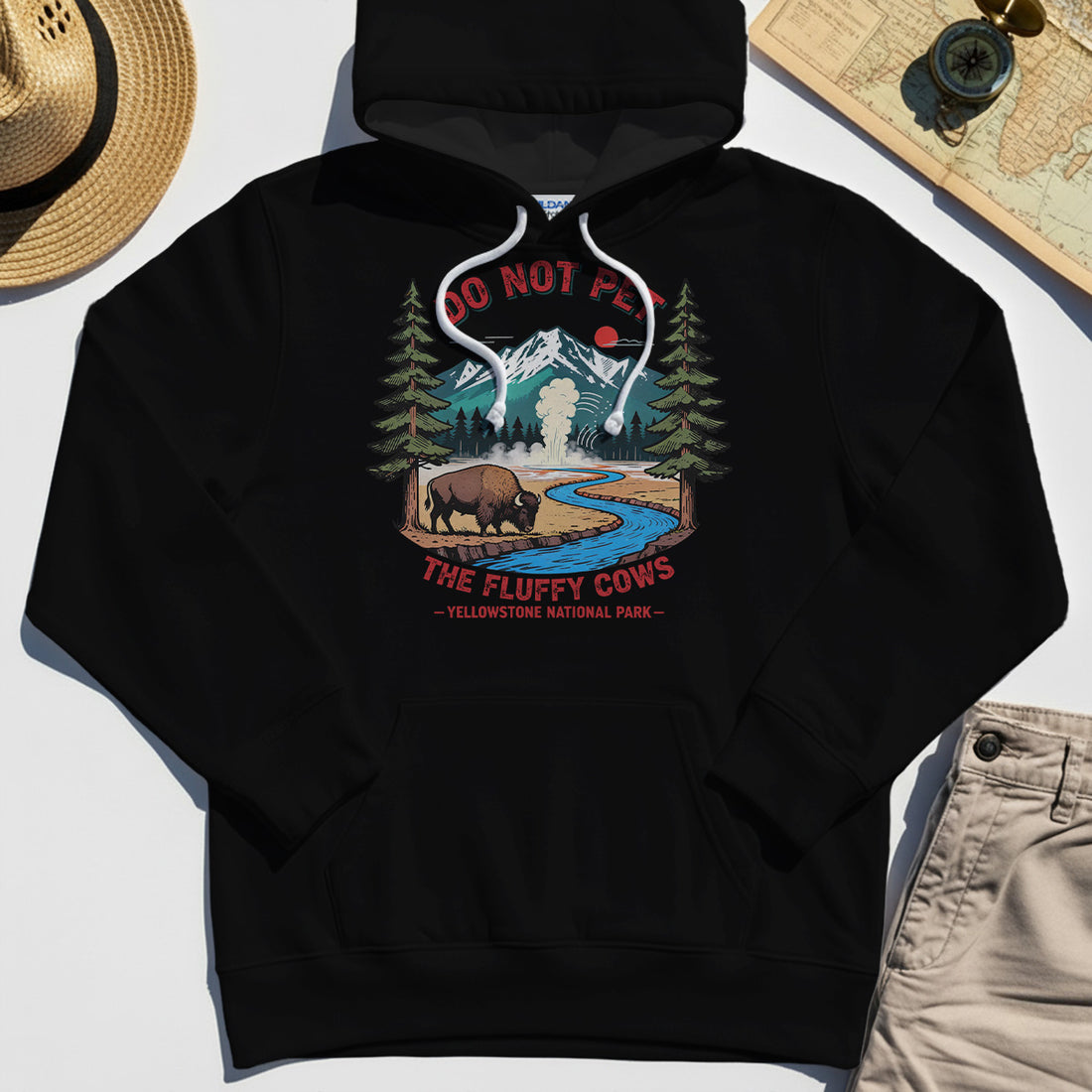 Yellowstone National Park Hoodie, Do Not Pet The Fluffy Cows Funny Bison Graphic Hoodie 1
