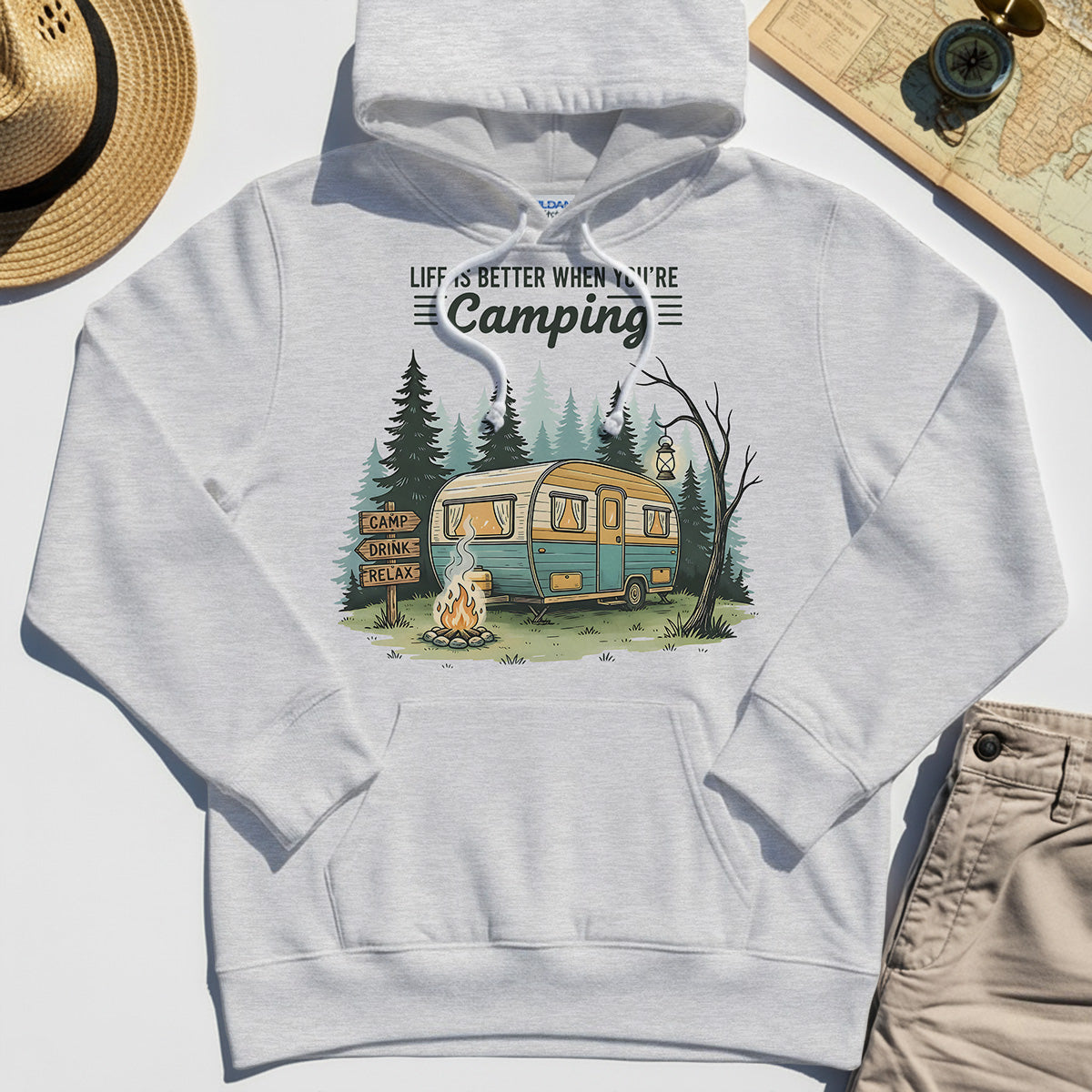 Life Is Better When You’re Camping Hoodie, Retro Camper and Campfire Hoodies For Travelers and Campers 4