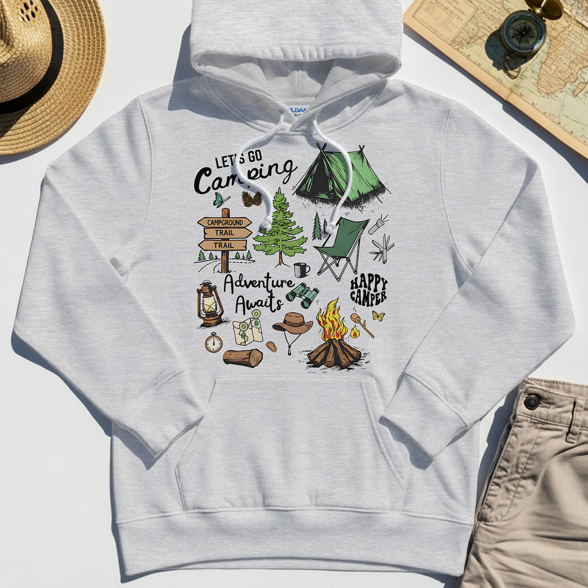 Let’s Go Camping Adventure Hoodie, Funny Happy Camper Hoodies For Outdoor Enthusiasts And Travelers 5