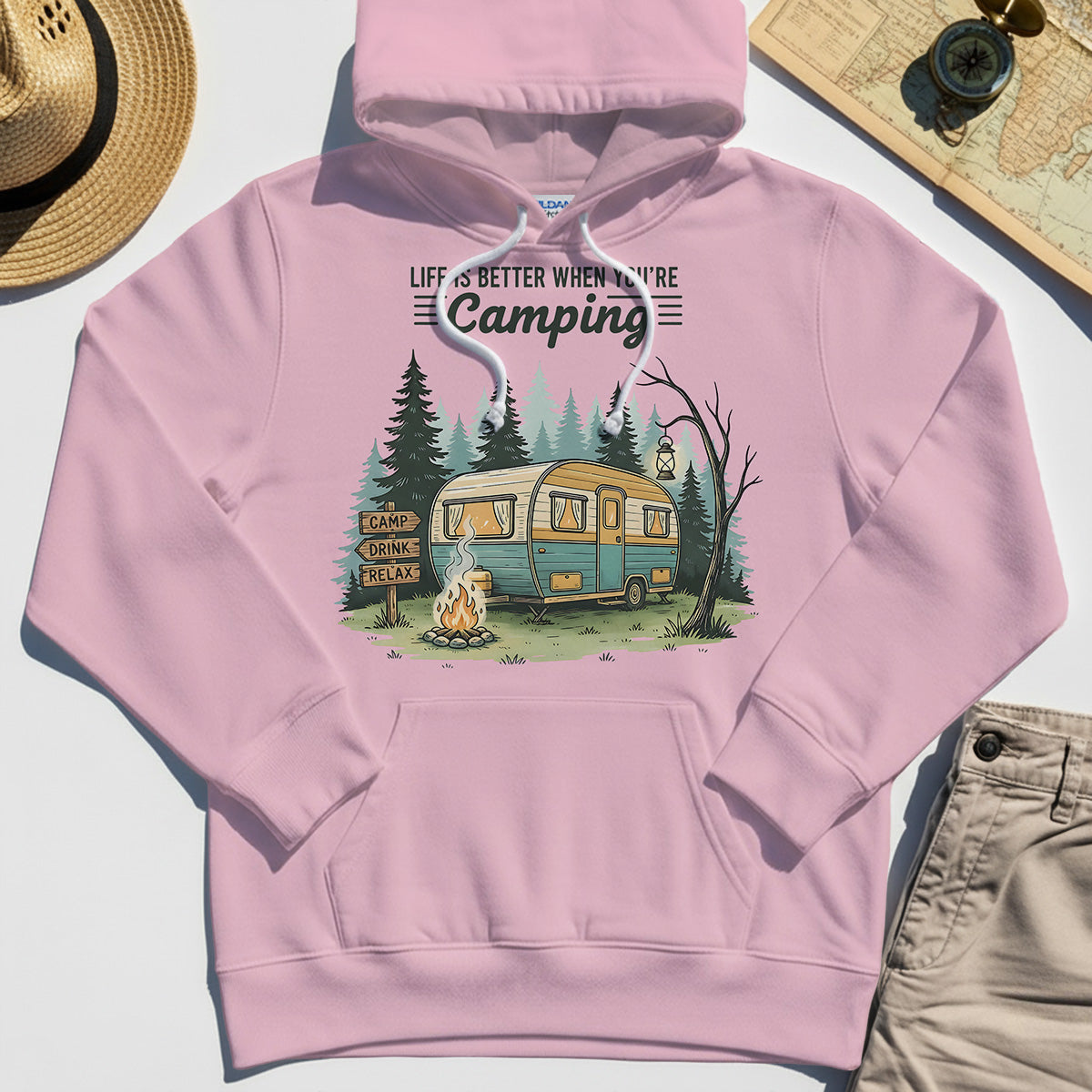 Life Is Better When You’re Camping Hoodie, Retro Camper and Campfire Hoodies For Travelers and Campers 5