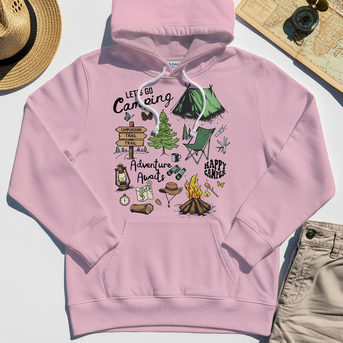 Let’s Go Camping Adventure Hoodie, Funny Happy Camper Hoodies For Outdoor Enthusiasts And Travelers 6